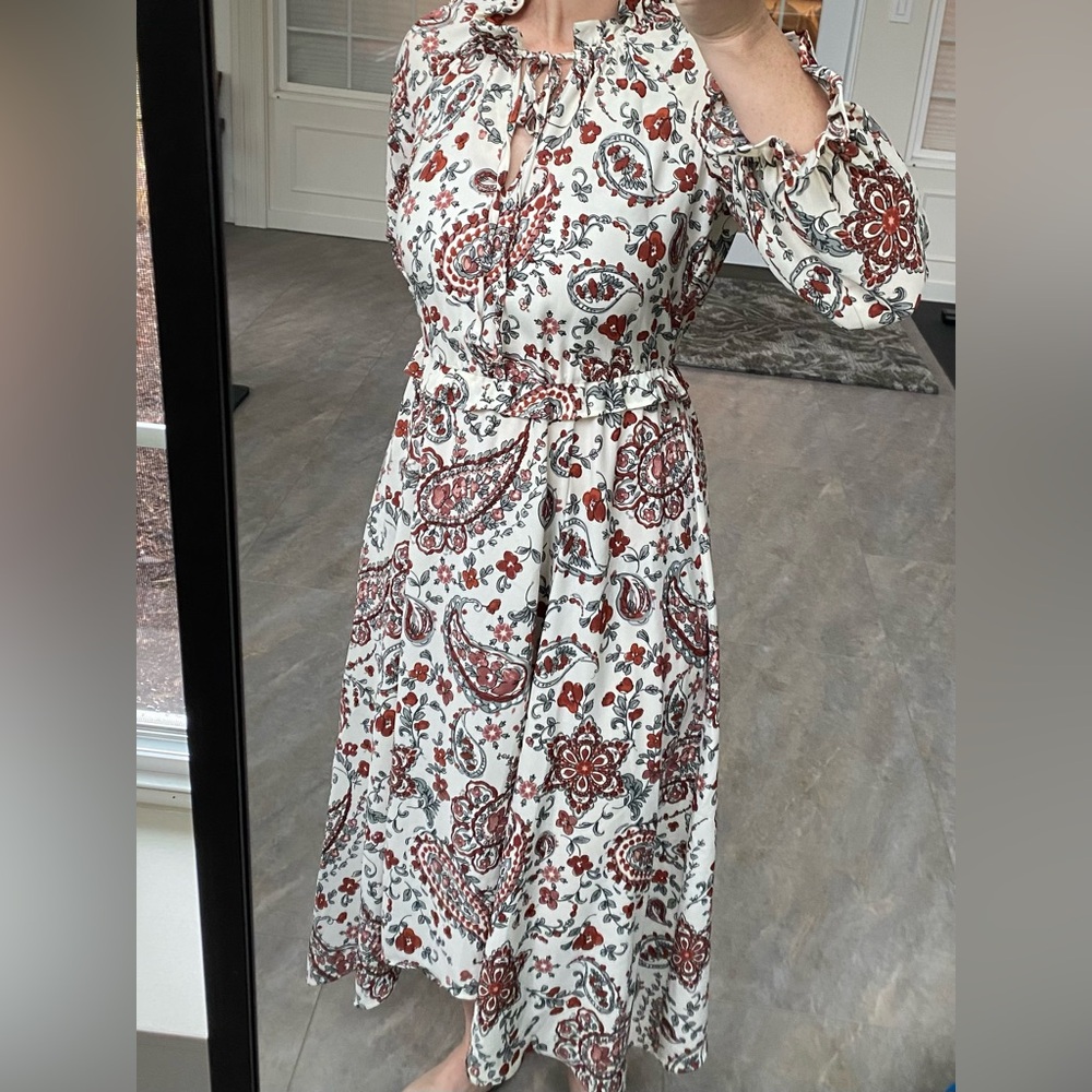 Banana Republic Cream Maxi Dress with Rust Paisley and Olive Accents
